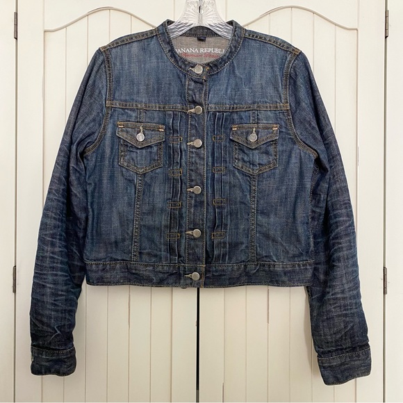 Banana Republic Jackets & Blazers - Banana Republic Cropped Jean Jacket Premium Denim Dark Wash Size Medium